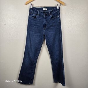 Le Jean Bella Crop Flare Jeans 28 Blue Denim Made in USA Stretch‎ Fall Boho